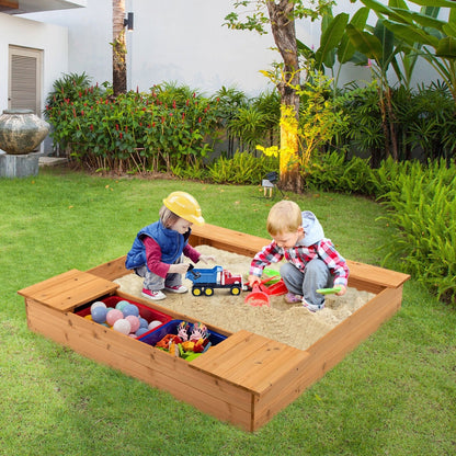 Kids Wooden Sandbox with Bench Seats and Storage Boxes, Natural Sandboxes   at Gallery Canada