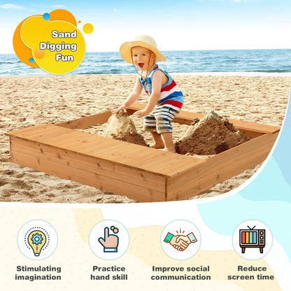 Kids Wooden Sandbox with Bench Seats and Storage Boxes, Natural Sandboxes   at Gallery Canada