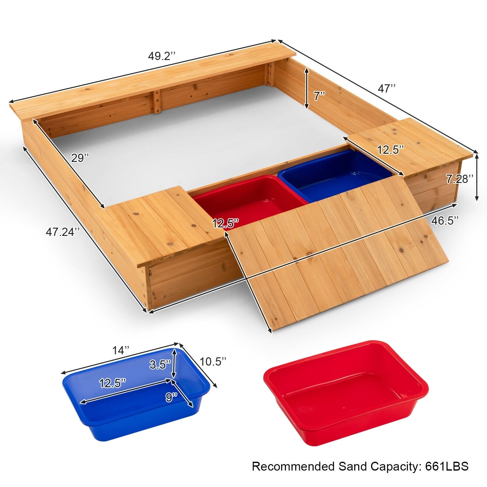 Kids Wooden Sandbox with Bench Seats and Storage Boxes, Natural Sandboxes   at Gallery Canada