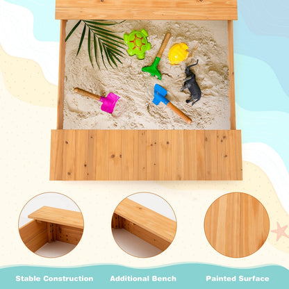 Kids Wooden Sandbox with Bench Seats and Storage Boxes, Natural Sandboxes   at Gallery Canada