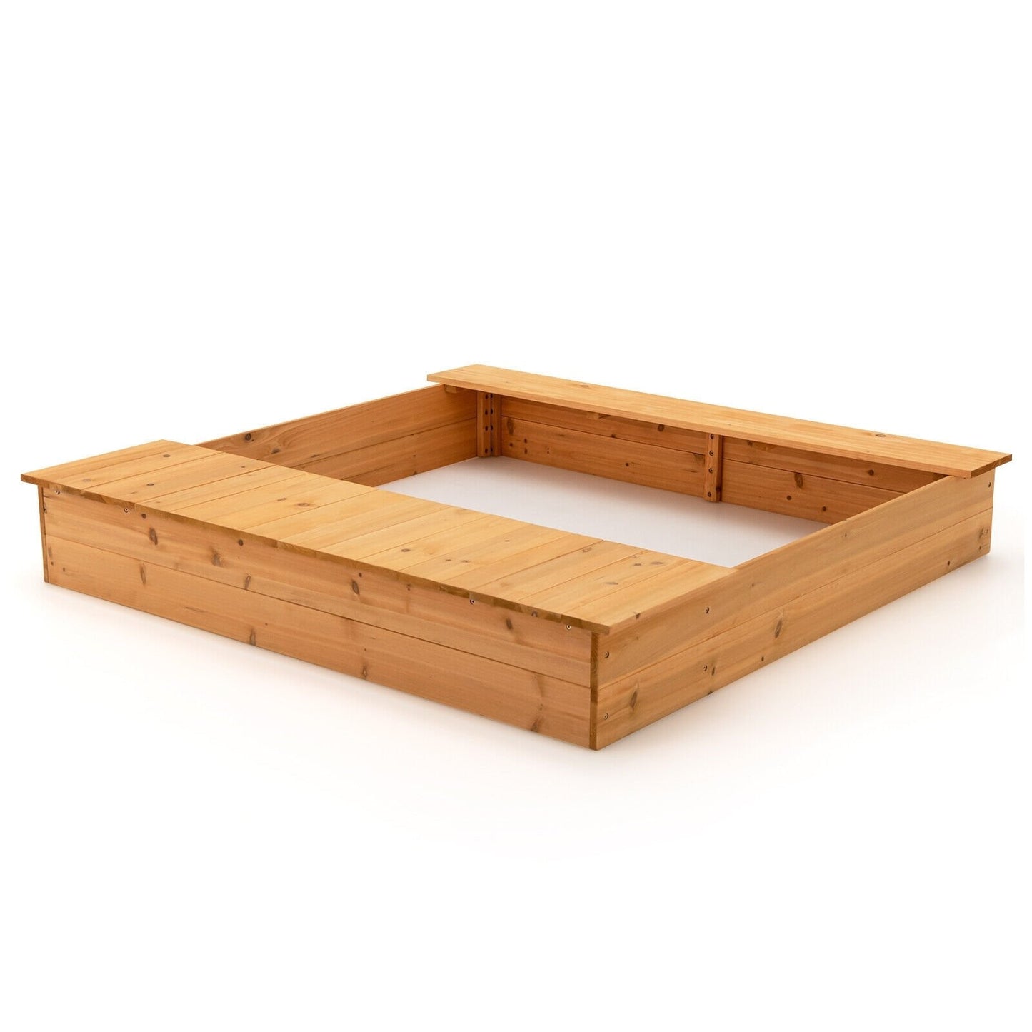 Kids Wooden Sandbox with Bench Seats and Storage Boxes, Natural Sandboxes   at Gallery Canada