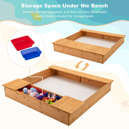 Kids Wooden Sandbox with Bench Seats and Storage Boxes, Natural Sandboxes   at Gallery Canada