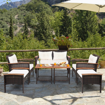 7 Pieces Patio Rattan Cushioned Conversation Furniture Set, Beige Patio Conversation Sets   at Gallery Canada