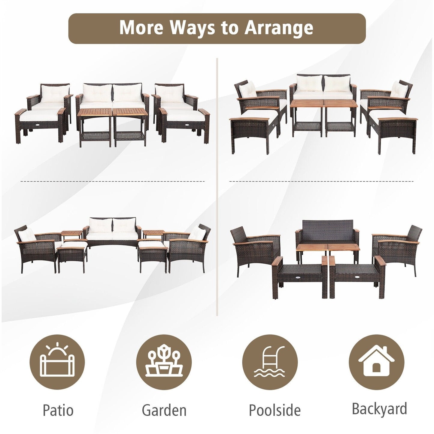 7 Pieces Patio Rattan Cushioned Conversation Furniture Set, Beige Patio Conversation Sets   at Gallery Canada