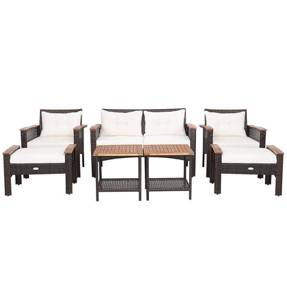 7 Pieces Patio Rattan Cushioned Conversation Furniture Set, Beige Patio Conversation Sets   at Gallery Canada