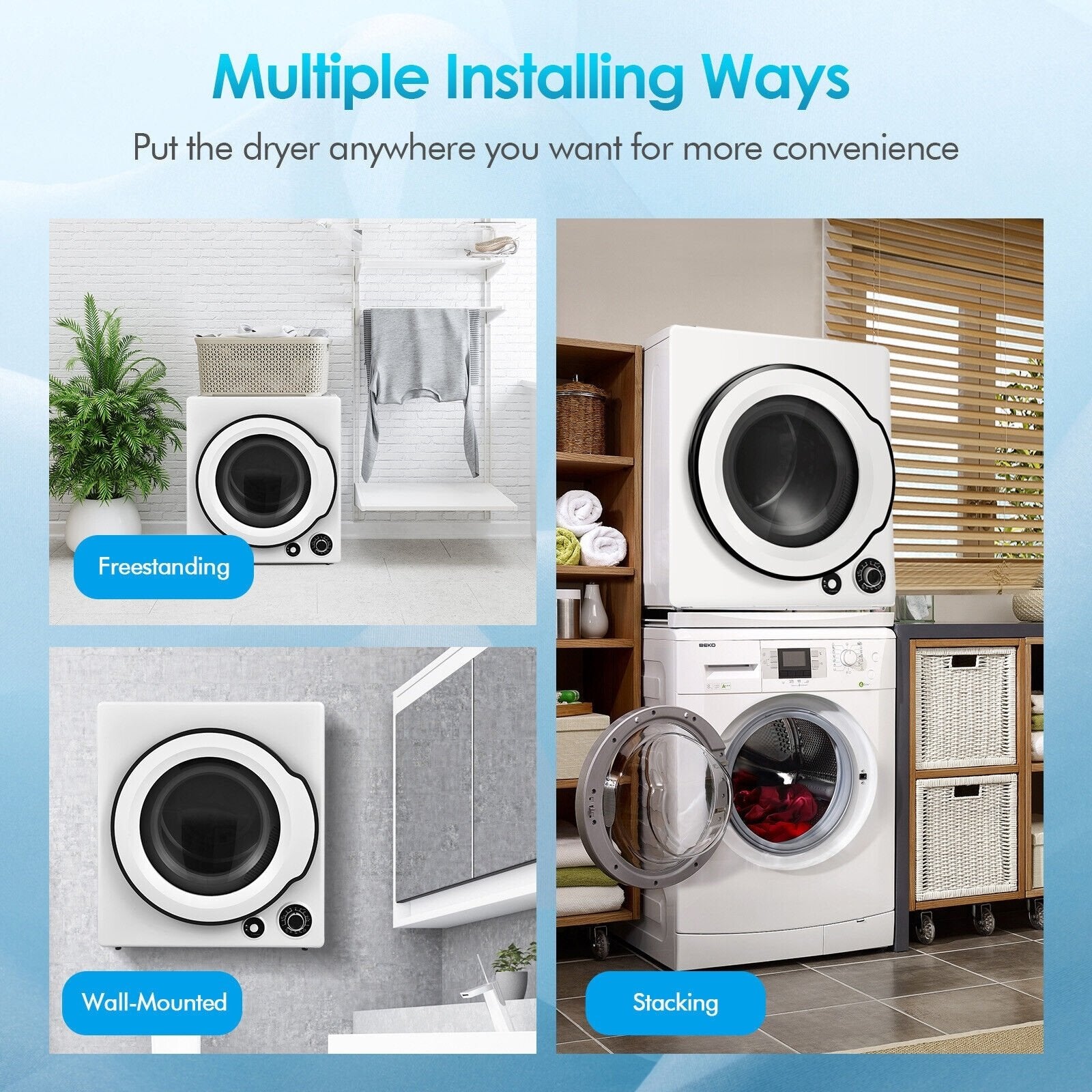 Compact Electric Tumble Laundry Dryer with Stainless Steel Tub, White Dryers   at Gallery Canada