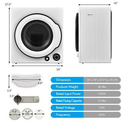 Compact Electric Tumble Laundry Dryer with Stainless Steel Tub, White Dryers   at Gallery Canada