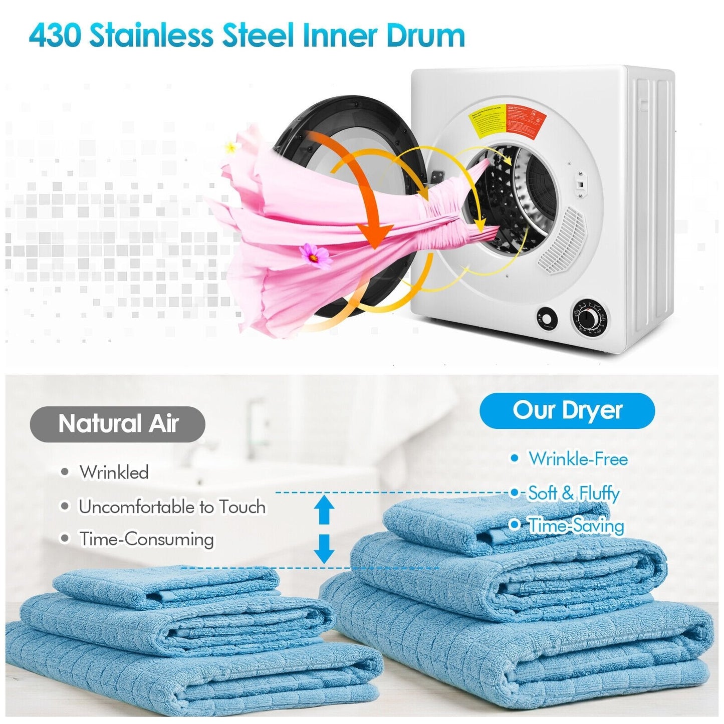 Compact Electric Tumble Laundry Dryer with Stainless Steel Tub, White Dryers   at Gallery Canada