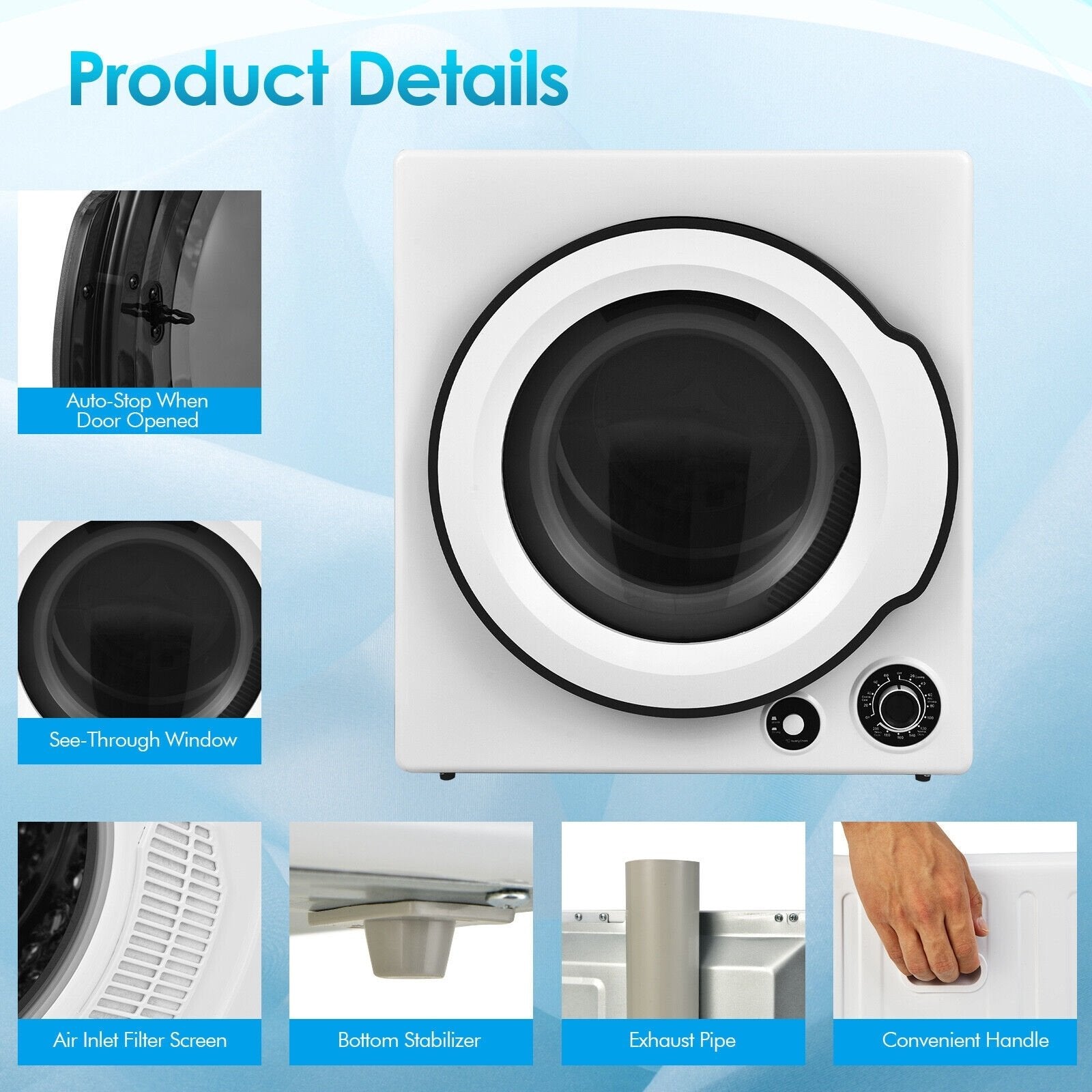 Compact Electric Tumble Laundry Dryer with Stainless Steel Tub, White Dryers   at Gallery Canada