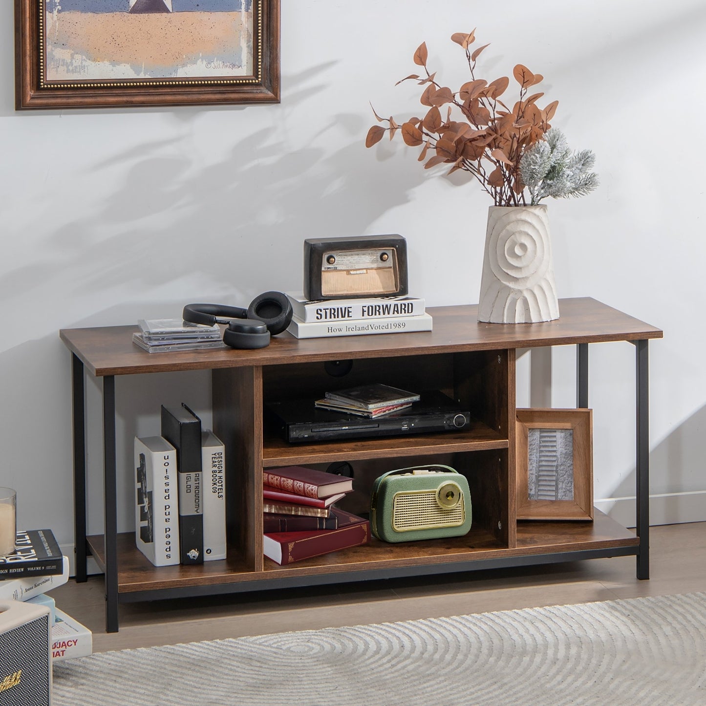 Mid-Century TV stand Media Console Table with Adjustable Shelf, Rustic Brown Entertainment Centers & TV Stands   at Gallery Canada