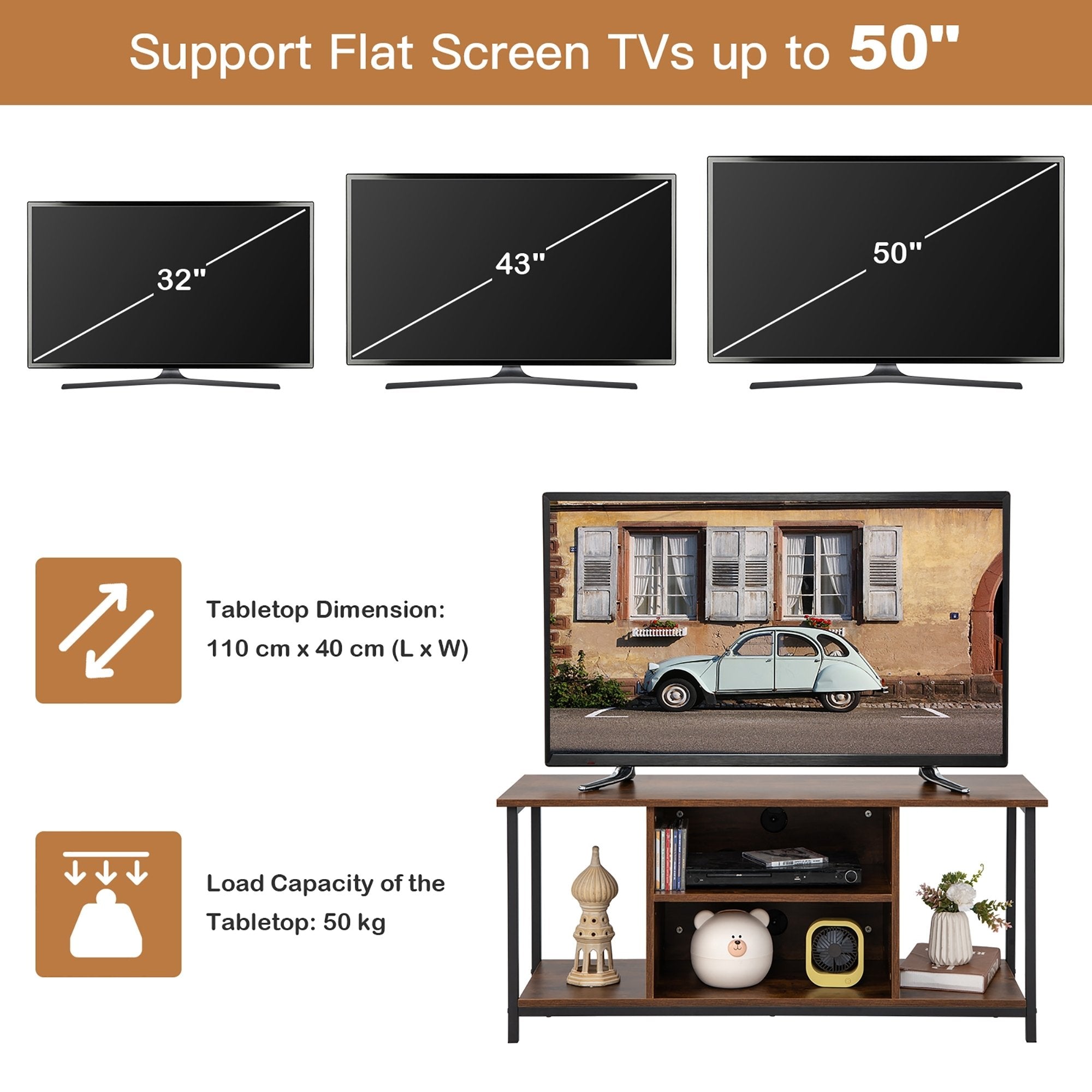 Mid-Century TV stand Media Console Table with Adjustable Shelf, Rustic Brown Entertainment Centers & TV Stands   at Gallery Canada