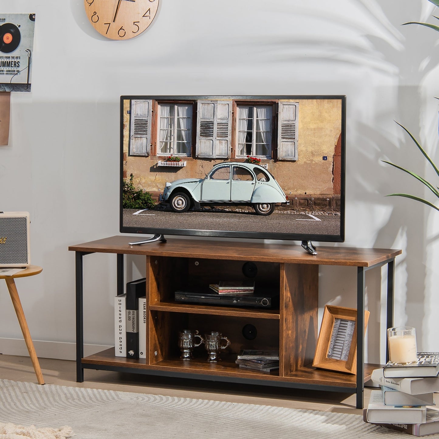 Mid-Century TV stand Media Console Table with Adjustable Shelf, Rustic Brown Entertainment Centers & TV Stands   at Gallery Canada