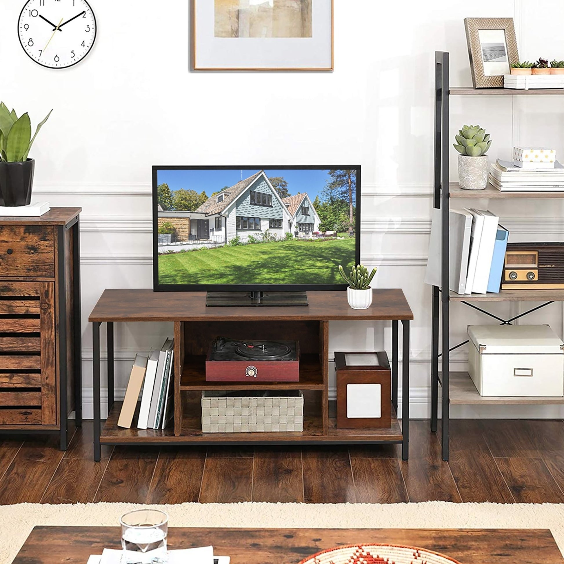 Mid-Century TV stand Media Console Table with Adjustable Shelf, Rustic Brown Entertainment Centers & TV Stands   at Gallery Canada