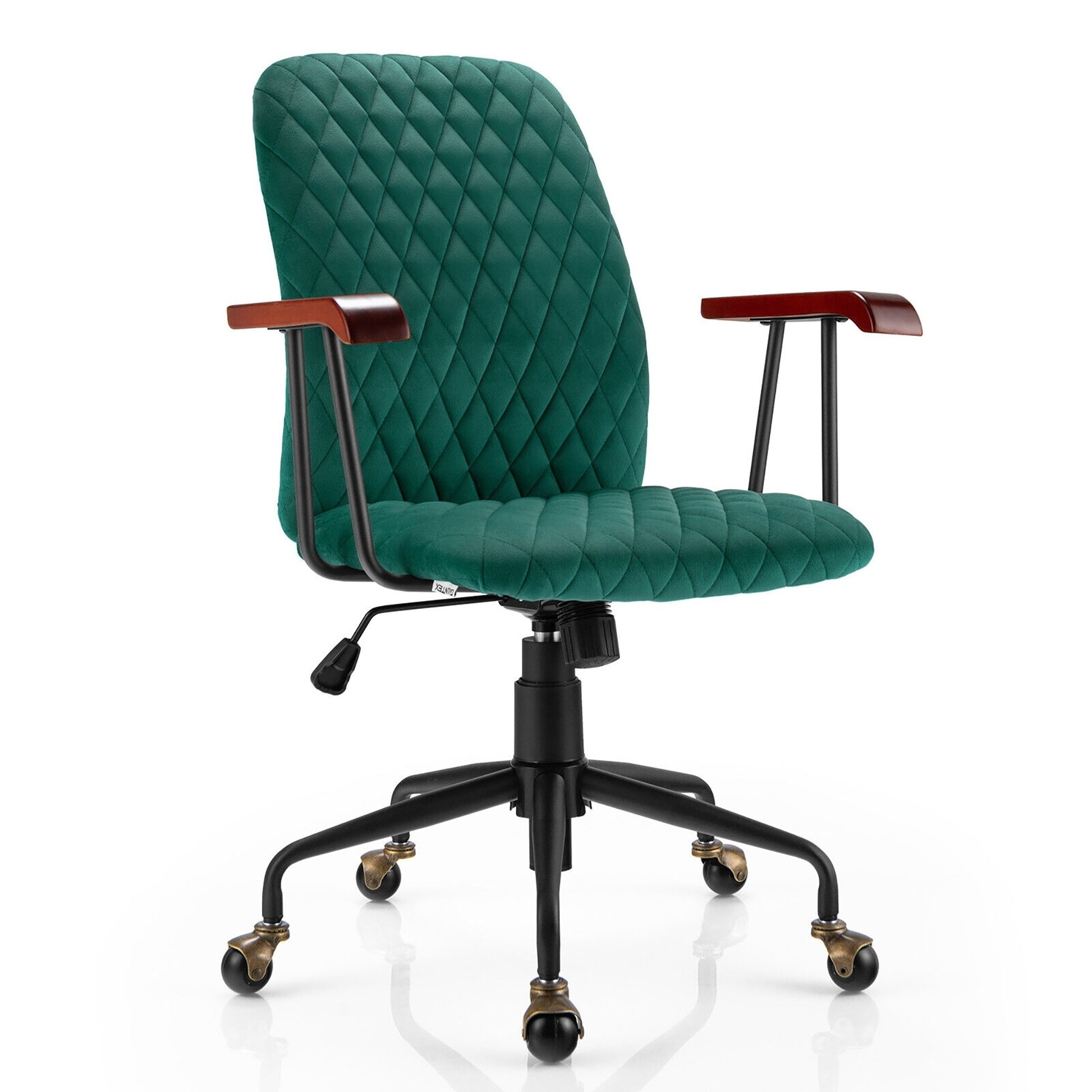 Velvet Home Office Chair with Wooden Armrest, Green Leisure Chairs   at Gallery Canada