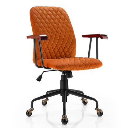 Velvet Home Office Chair with Wooden Armrest Orange, Orange Leisure Chairs   at Gallery Canada