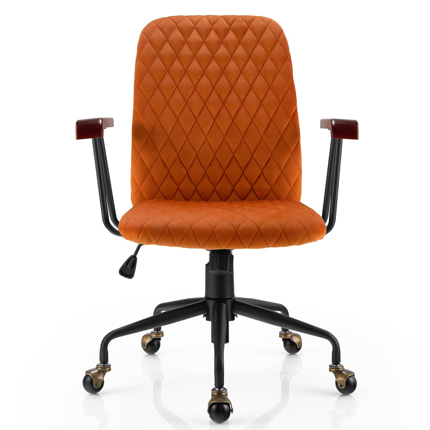 Velvet Home Office Chair with Wooden Armrest Orange, Orange Leisure Chairs   at Gallery Canada