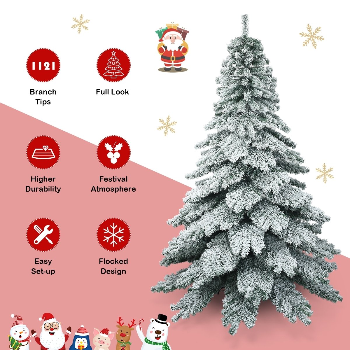 7.5 Feet Snow Flocked Artificial Christmas Tree, Green Christmas Tree   at Gallery Canada