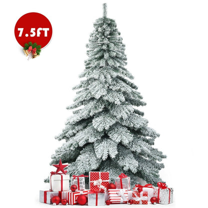 7.5 Feet Snow Flocked Artificial Christmas Tree, Green Christmas Tree   at Gallery Canada