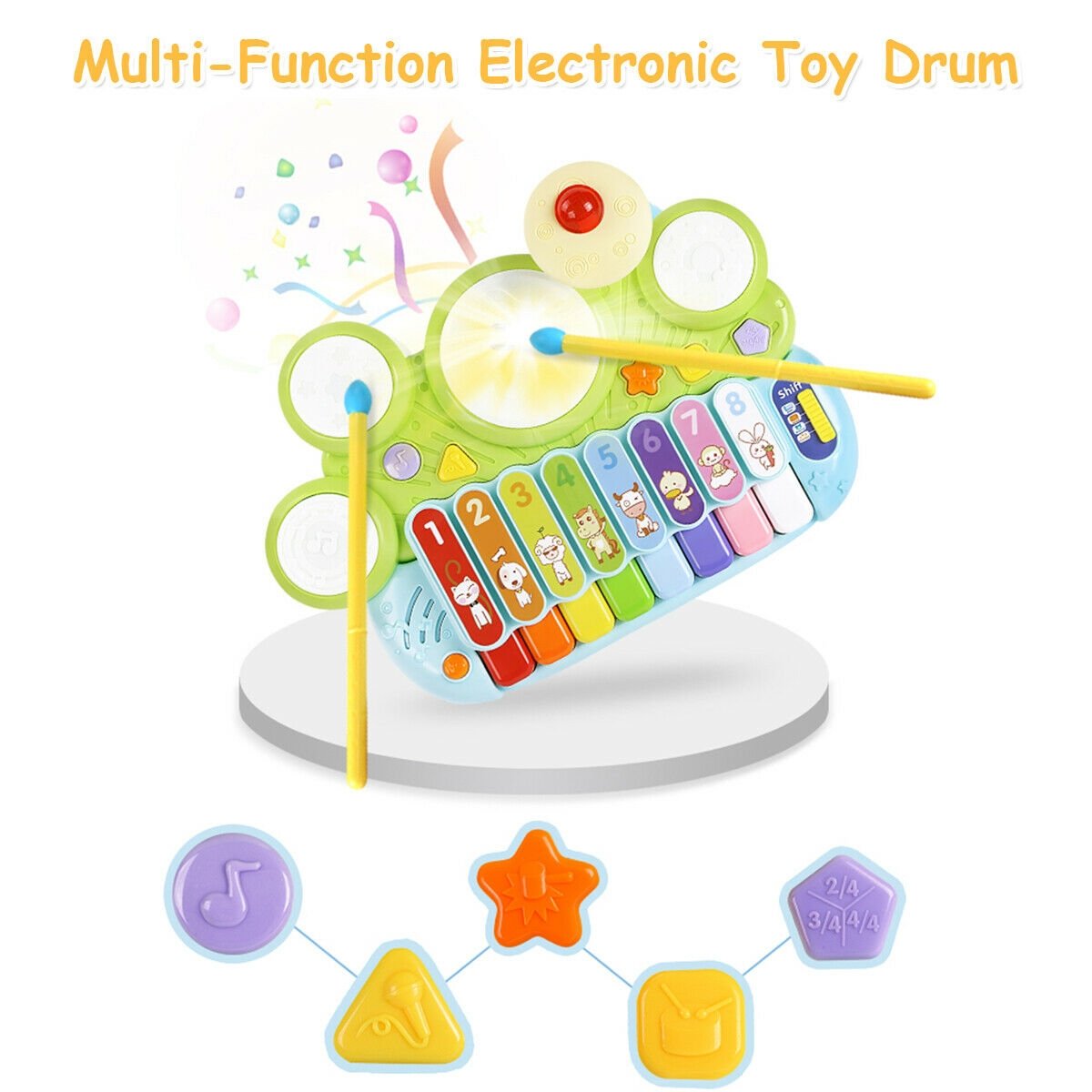 3-in-1 Electronic Piano Xylophone Game Drum Set, Multicolor Musical Toys   at Gallery Canada