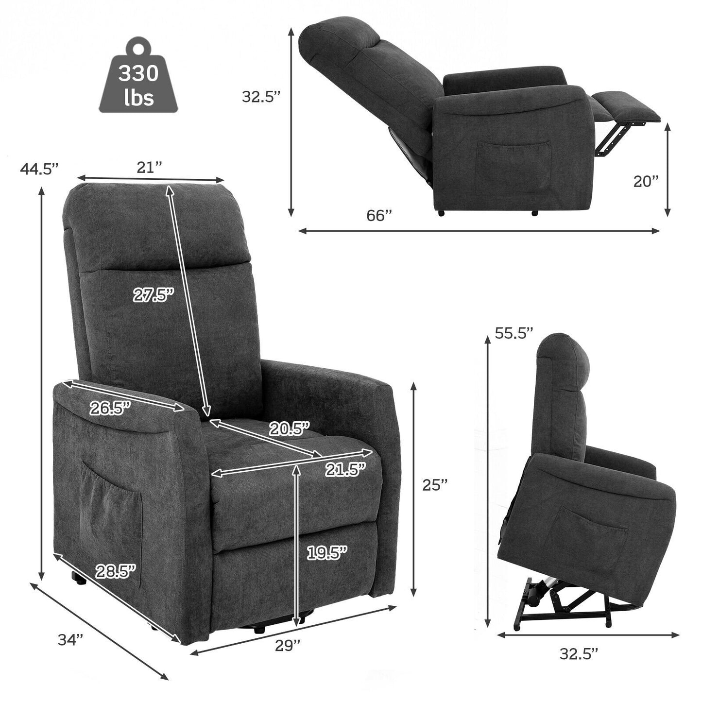 Power Lift Recliner Chair with Remote Control for Elderly, Gray Recliners   at Gallery Canada