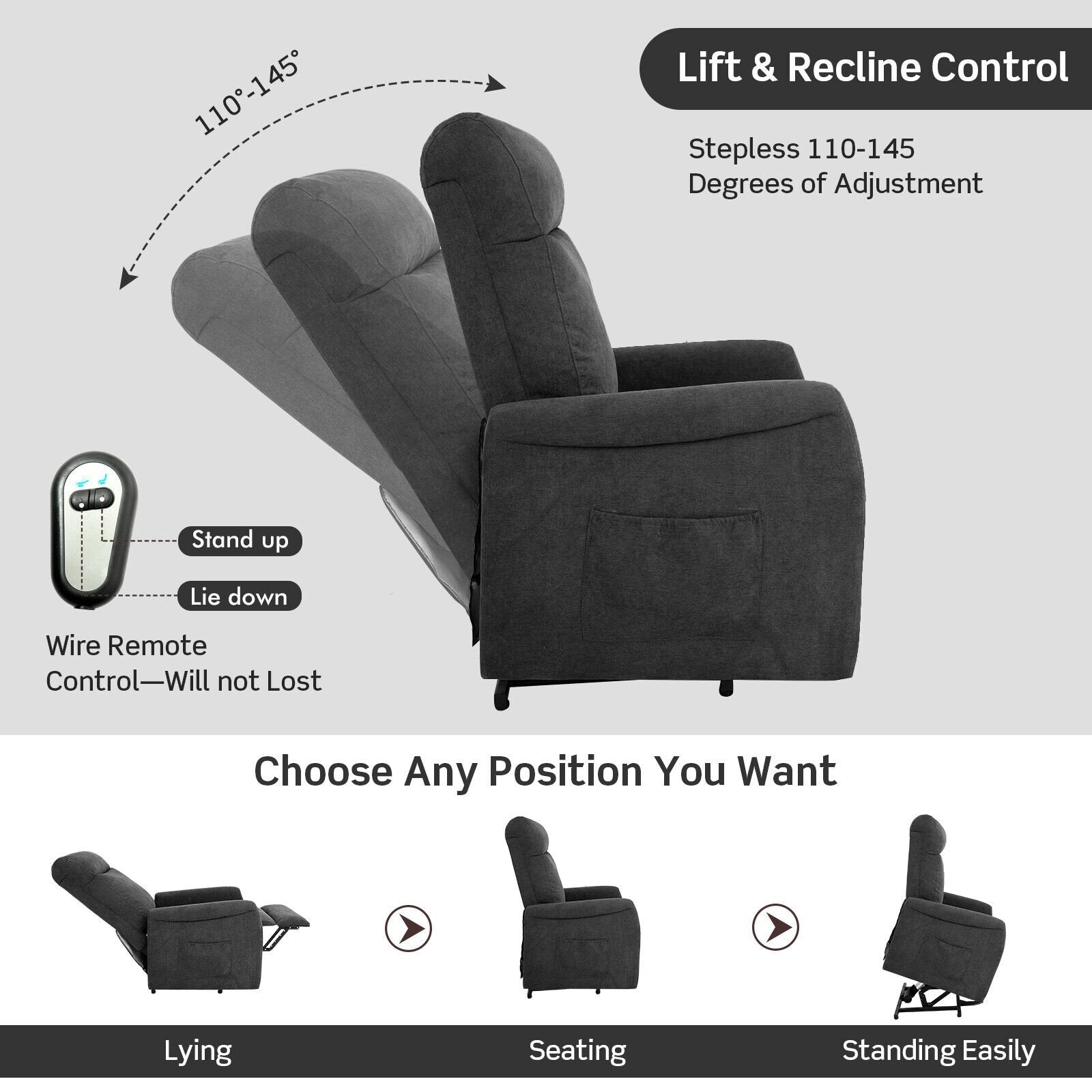 Power Lift Recliner Chair with Remote Control for Elderly, Gray Recliners   at Gallery Canada