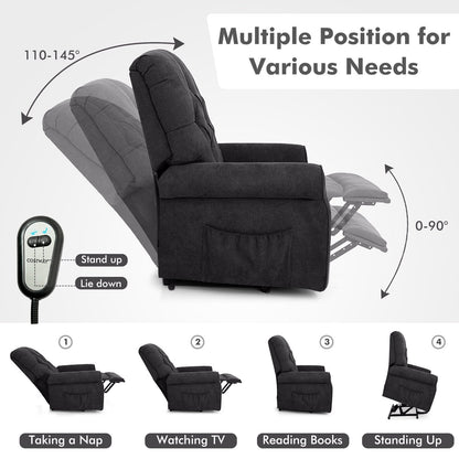 Recliner Chair Sofa for Elderly with Side Pocket and Remote Control, Black Recliners   at Gallery Canada