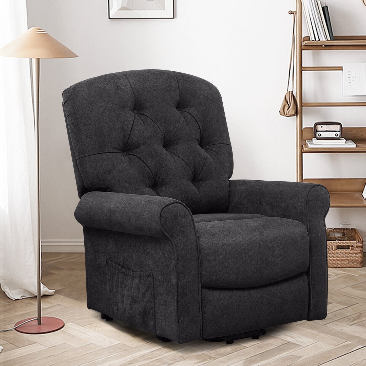 Recliner Chair Sofa for Elderly with Side Pocket and Remote Control, Black Recliners   at Gallery Canada