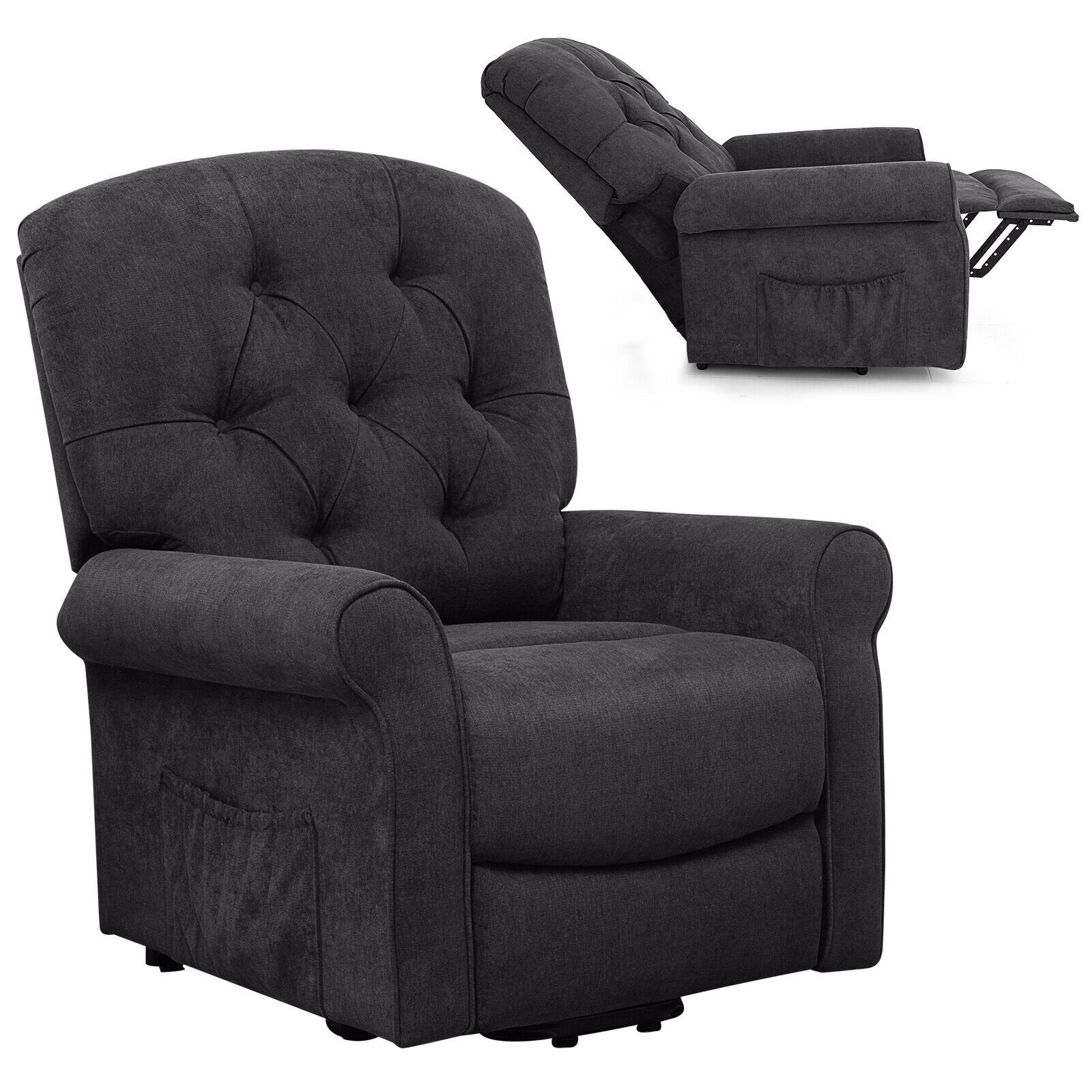 Recliner Chair Sofa for Elderly with Side Pocket and Remote Control, Black Recliners   at Gallery Canada