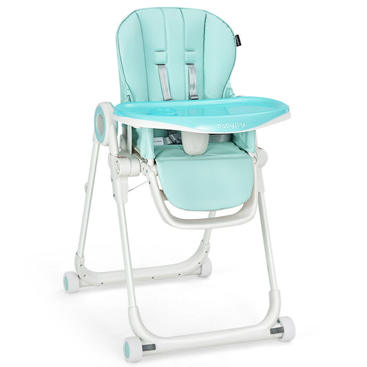 Baby High Chair Foldable Feeding Chair with 4 Lockable Wheels, Green High Chairs Green  at Gallery Canada