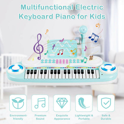 Multifunctional 37 Electric Keyboard Piano with Microphone, Blue Pianos & Keyboards   at Gallery Canada