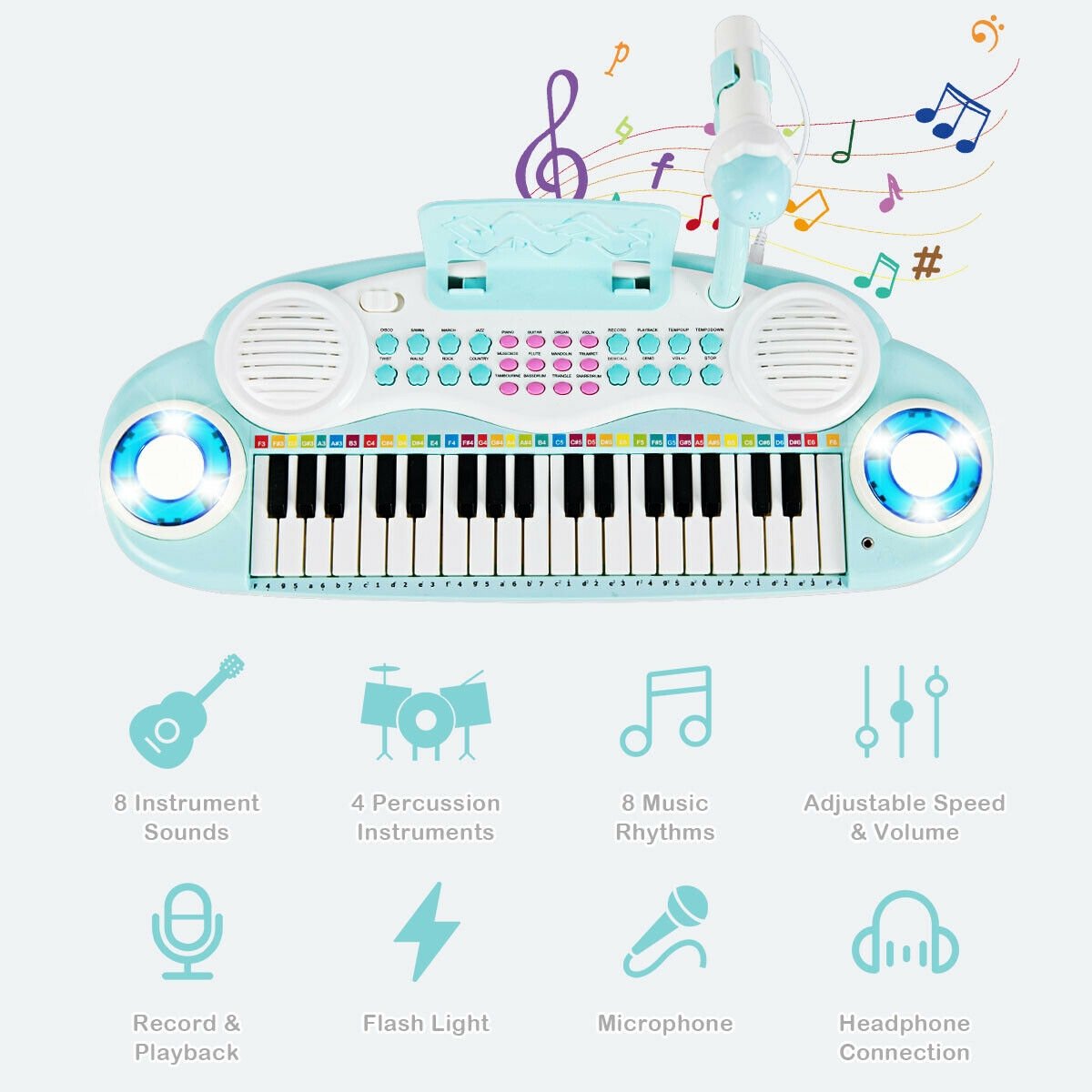 Multifunctional 37 Electric Keyboard Piano with Microphone, Blue Pianos & Keyboards   at Gallery Canada