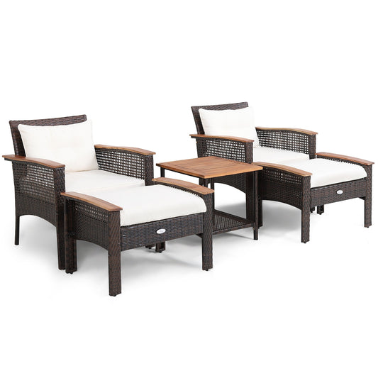 5 Pieces Patio Rattan Furniture Set with Acacia Wood Table, White - Gallery Canada