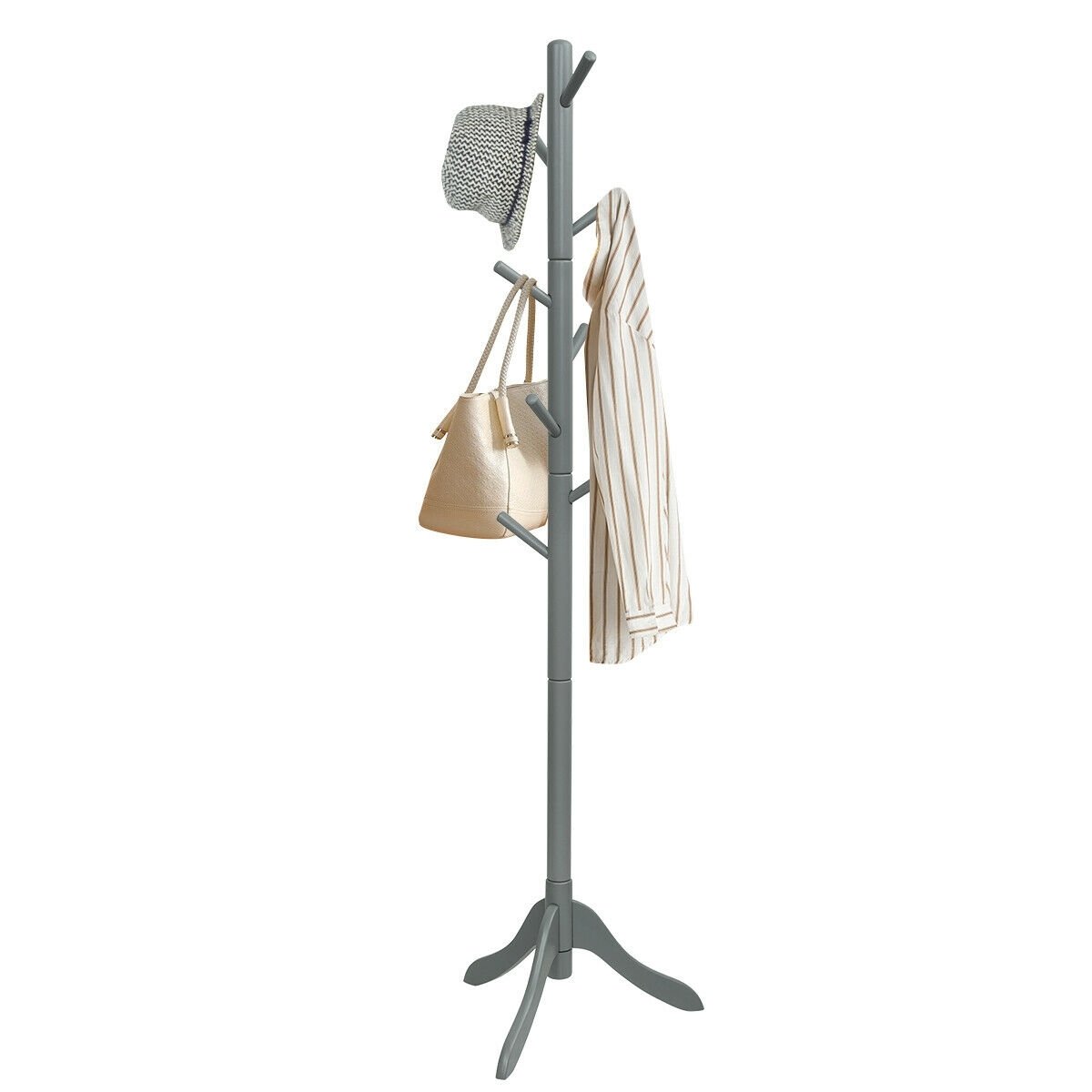 Adjustable Wooden Tree Coat Rack with 8 Hooks, Gray Coat Racks & Hall Trees   at Gallery Canada