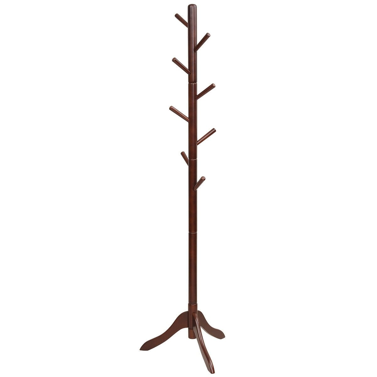 Adjustable Wooden Tree Coat Rack with 8 Hooks, Brown Coat Racks & Hall Trees   at Gallery Canada