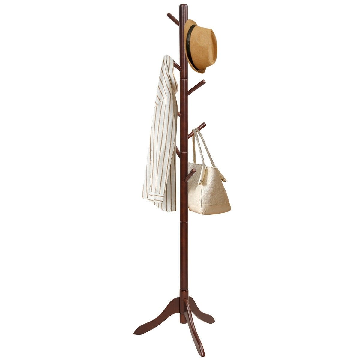 Adjustable Wooden Tree Coat Rack with 8 Hooks, Brown Coat Racks & Hall Trees   at Gallery Canada