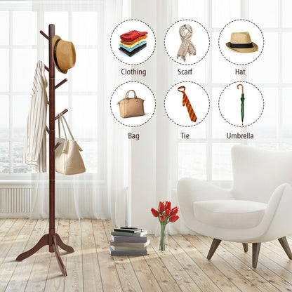 Adjustable Wooden Tree Coat Rack with 8 Hooks, Brown Coat Racks & Hall Trees   at Gallery Canada