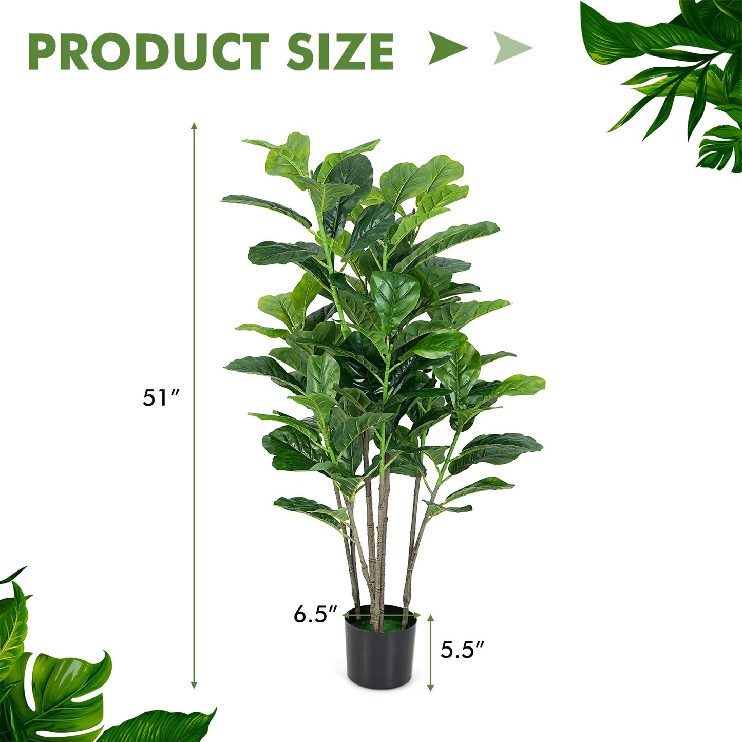 51 Inch 2-Pack Artificial Fiddle Leaf Fig Tree for Indoor and Outdoor, Green - Gallery Canada