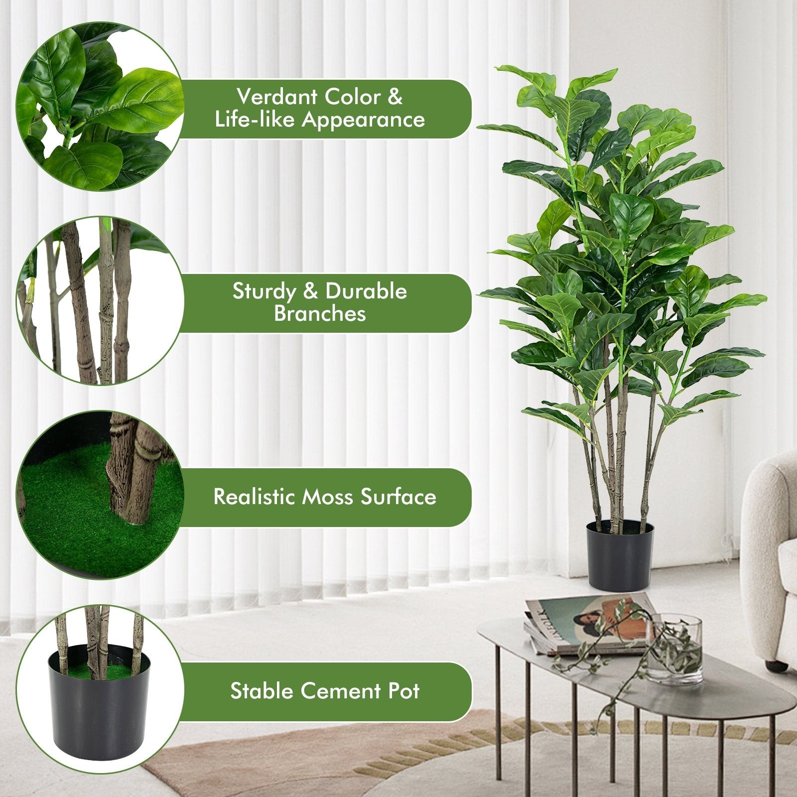 51 Inch 2-Pack Artificial Fiddle Leaf Fig Tree for Indoor and Outdoor, Green Faux Plants   at Gallery Canada