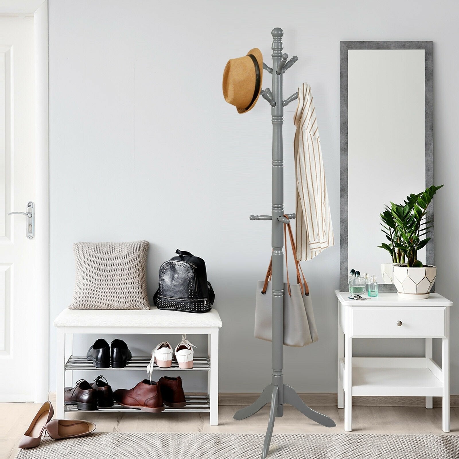 Adjustable Free Standing Wooden Coat Rack, Gray Coat Racks & Hall Trees   at Gallery Canada