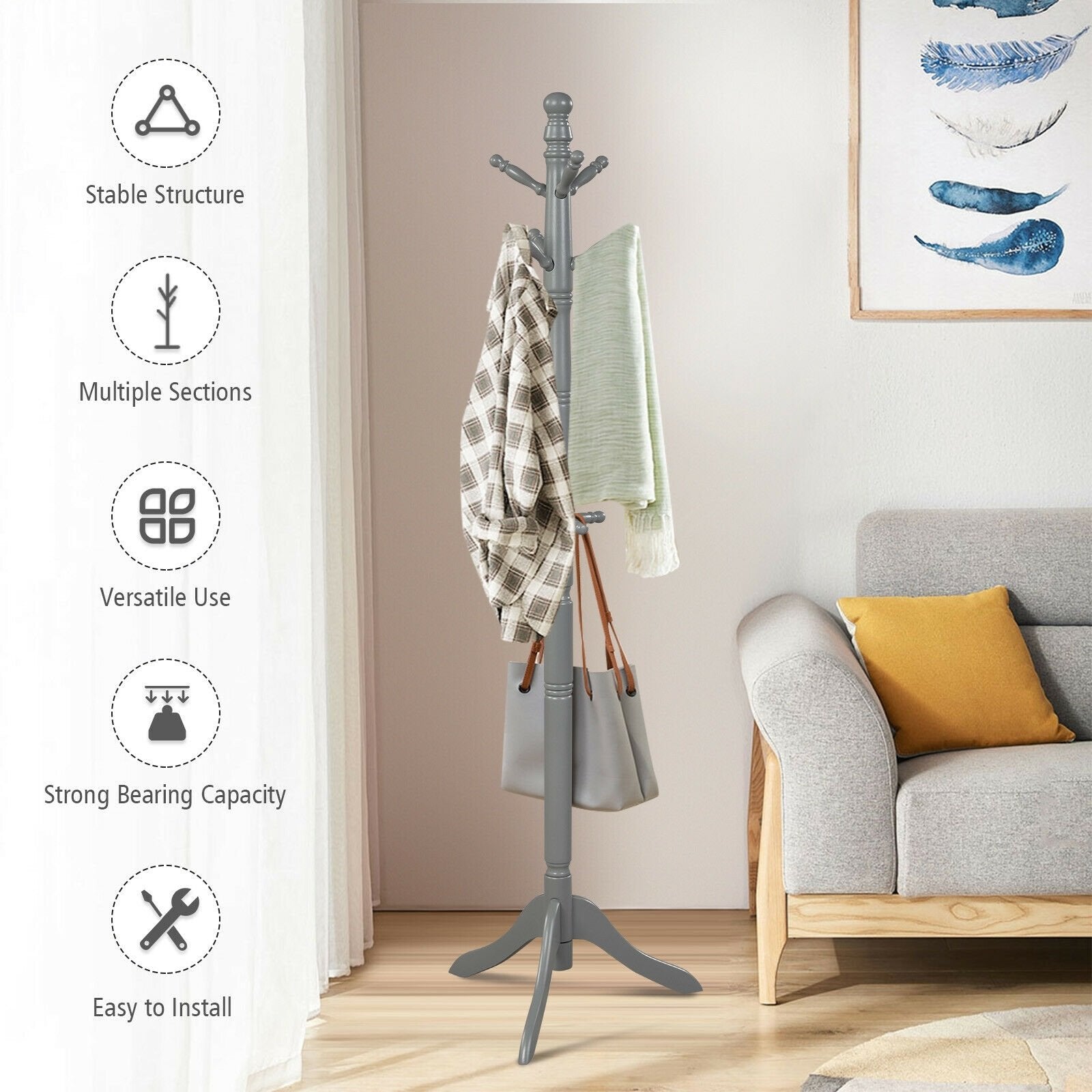 Adjustable Free Standing Wooden Coat Rack, Gray Coat Racks & Hall Trees   at Gallery Canada