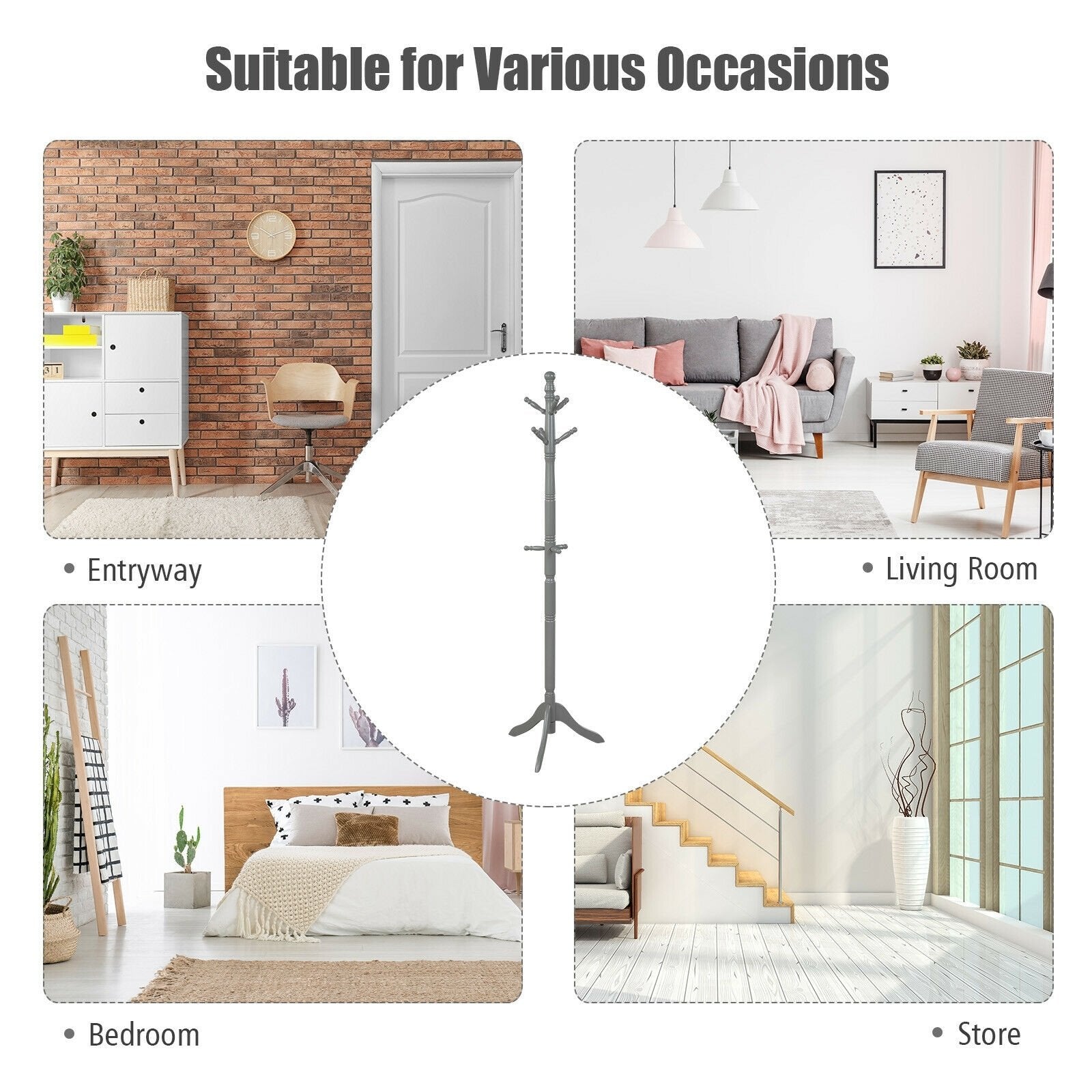 Adjustable Free Standing Wooden Coat Rack, Gray Coat Racks & Hall Trees   at Gallery Canada