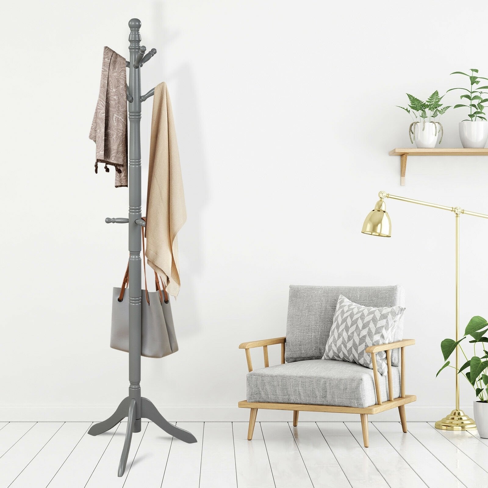 Adjustable Free Standing Wooden Coat Rack, Gray Coat Racks & Hall Trees   at Gallery Canada