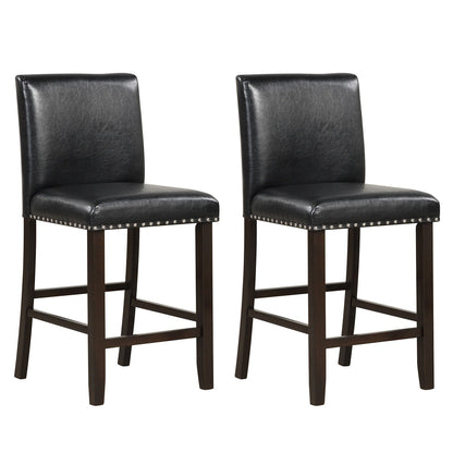 Set of 2 PVC Leather Bar Stools with Back for Kitchen Island, Black Bar Stools   at Gallery Canada