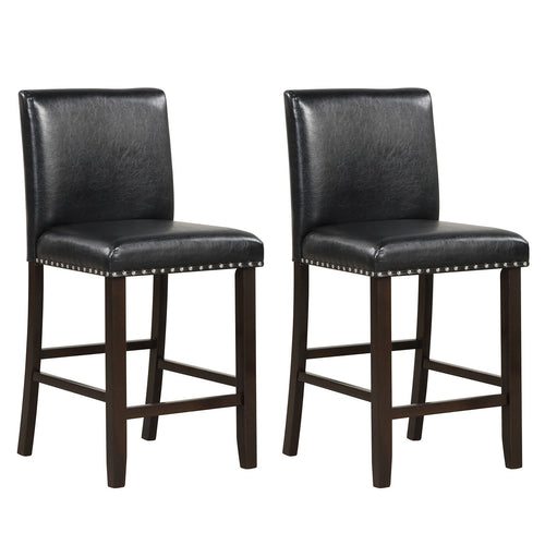 Set of 2 PVC Leather Bar Stools with Back for Kitchen Island, Black