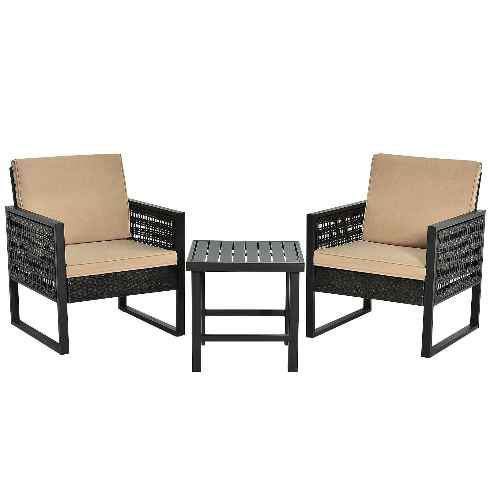 3 Pieces Patio Rattan Bistro Cushioned Furniture Set, Brown Patio Conversation Sets   at Gallery Canada