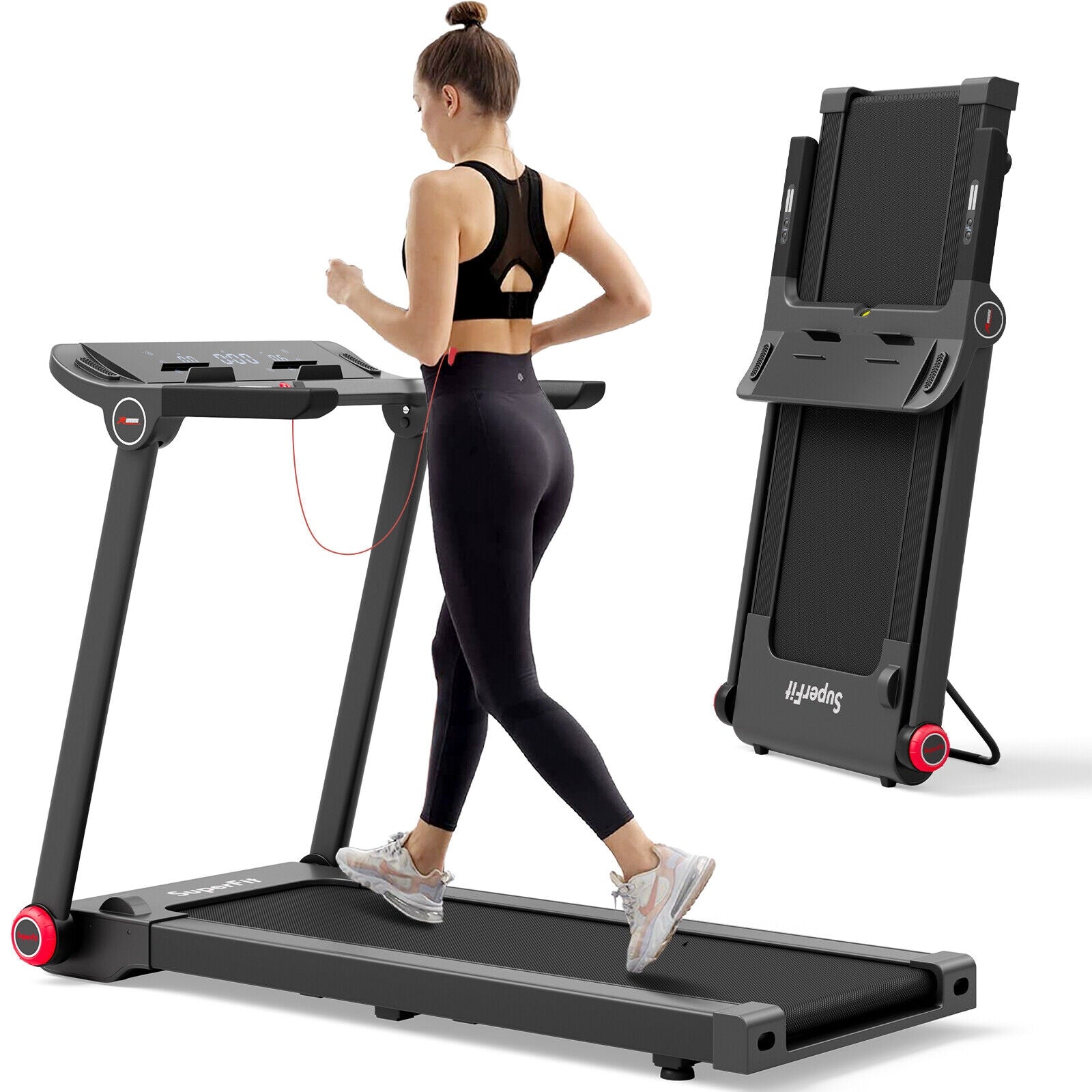 3.75HP Folding Treadmill Electric Running Machine with Bluetooth APP Self-standing, Black Treadmills Black  at Gallery Canada