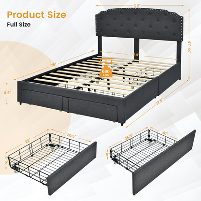 Platform Bed Frame with 4 Storage Drawers Adjustable Headboard-Queen Size, Gray Simple Bed Frame   at Gallery Canada