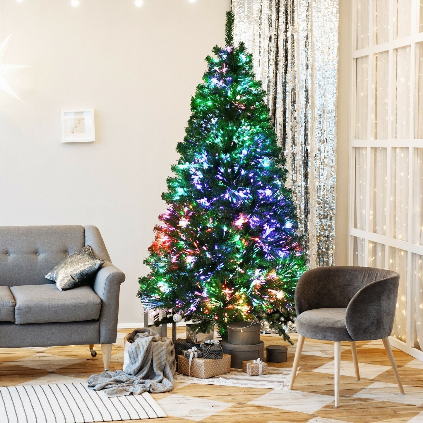 Pre-lit Multi-Colored Fiber Optic Spruce Artificial Christmas Tree-7 ft, Green Christmas Tree   at Gallery Canada