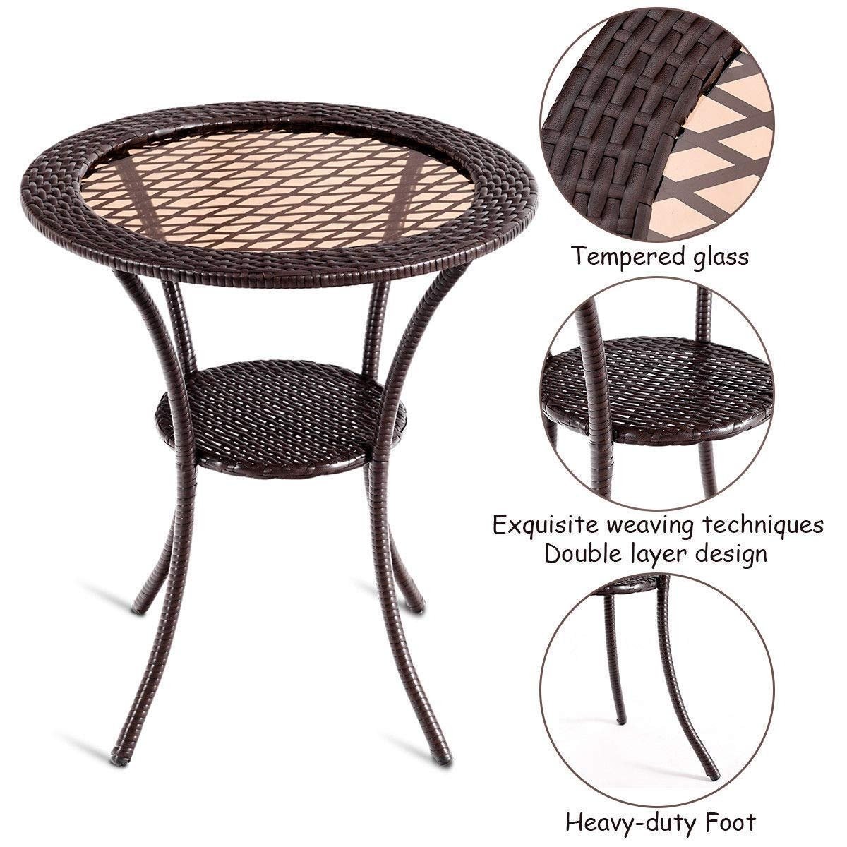 Round Rattan Wicker Coffee Table with Lower Shelf, Brown - Gallery Canada