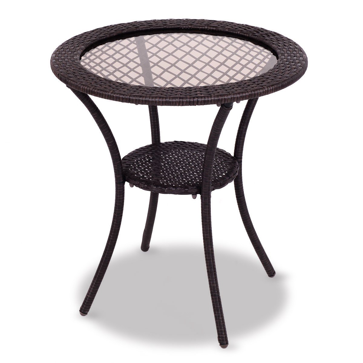 Round Rattan Wicker Coffee Table with Lower Shelf, Brown Patio Dining Tables   at Gallery Canada